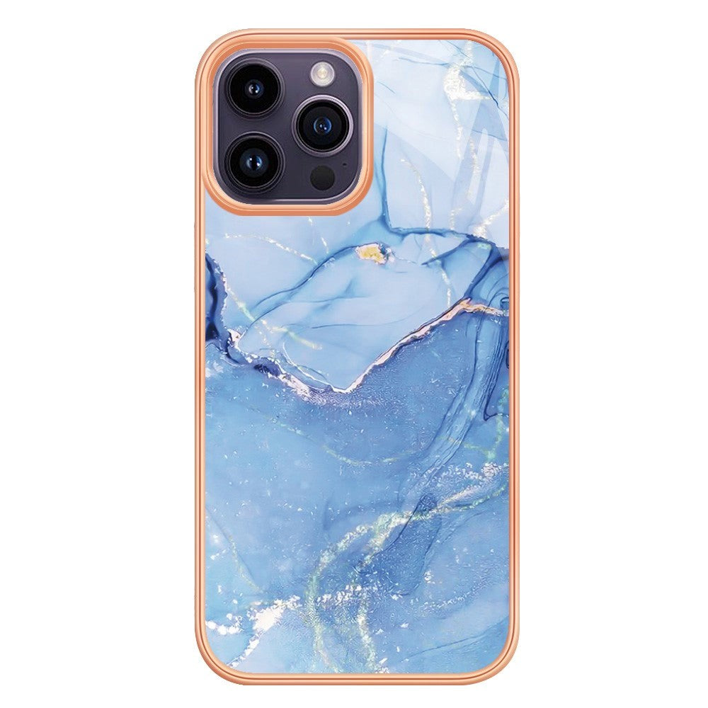 iPhone 15 Pro Fleksibel Plastik Bagside Cover - Blå Marmor