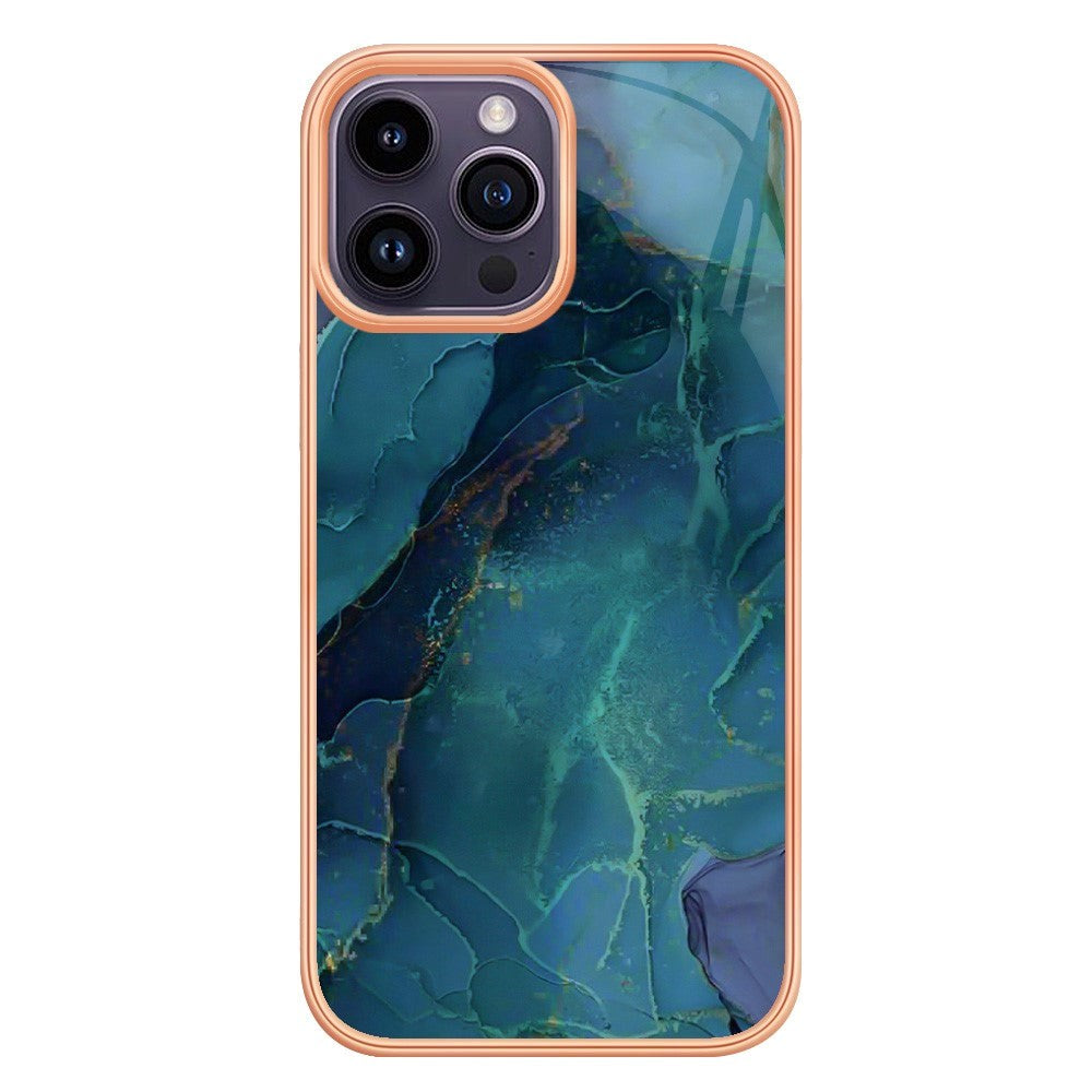 iPhone 15 Pro Fleksibel Plastik Bagside Cover - Grøn Marmor