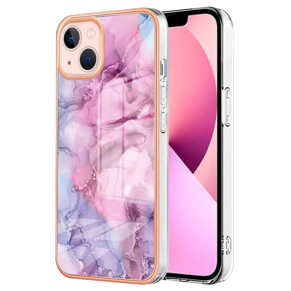 iPhone 15 Plus Hybrid Plastik Mobil Cover - Lilla / Lyserød Marmor