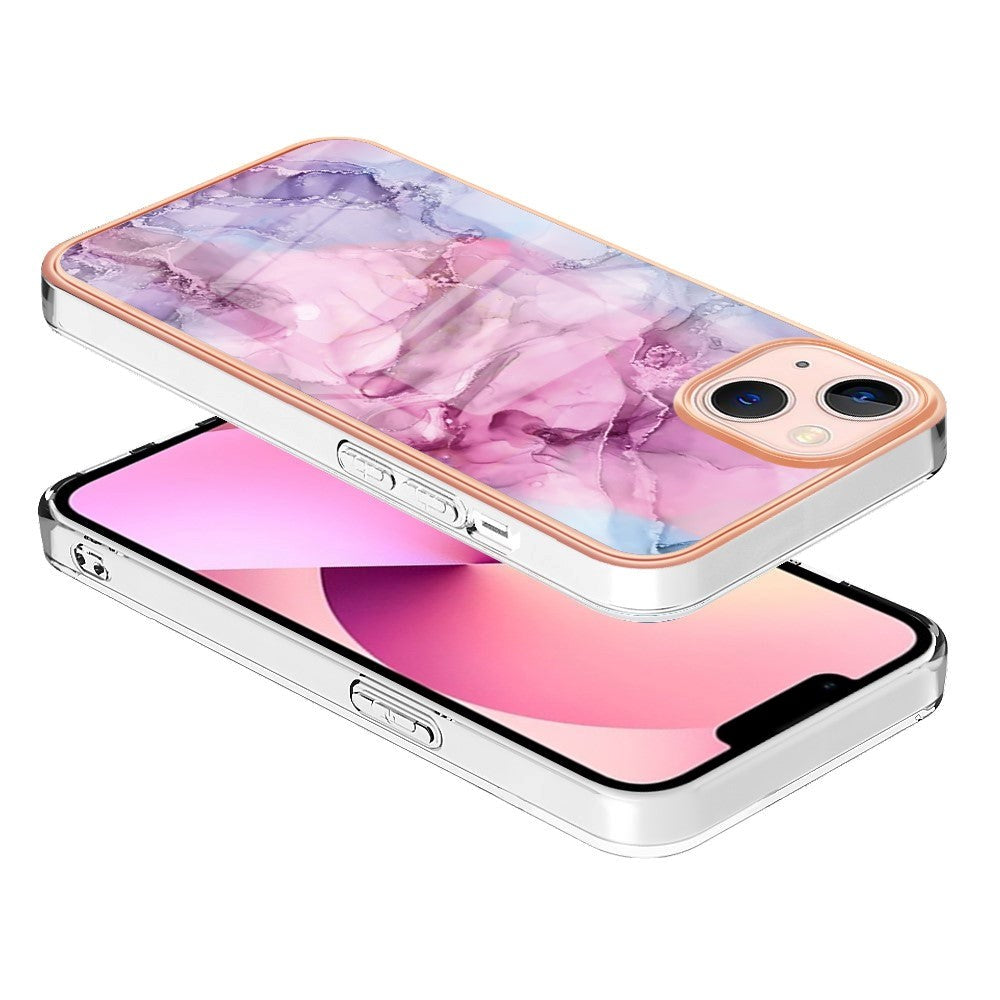 iPhone 15 Plus Hybrid Plastik Mobil Cover - Lilla / Lyserød Marmor
