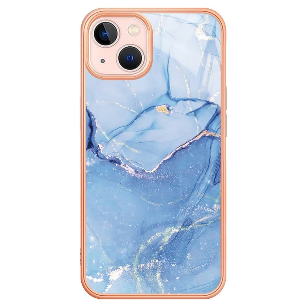 iPhone 15 Plus Hybrid Plastik Mobil Cover - Lyseblå Marmor