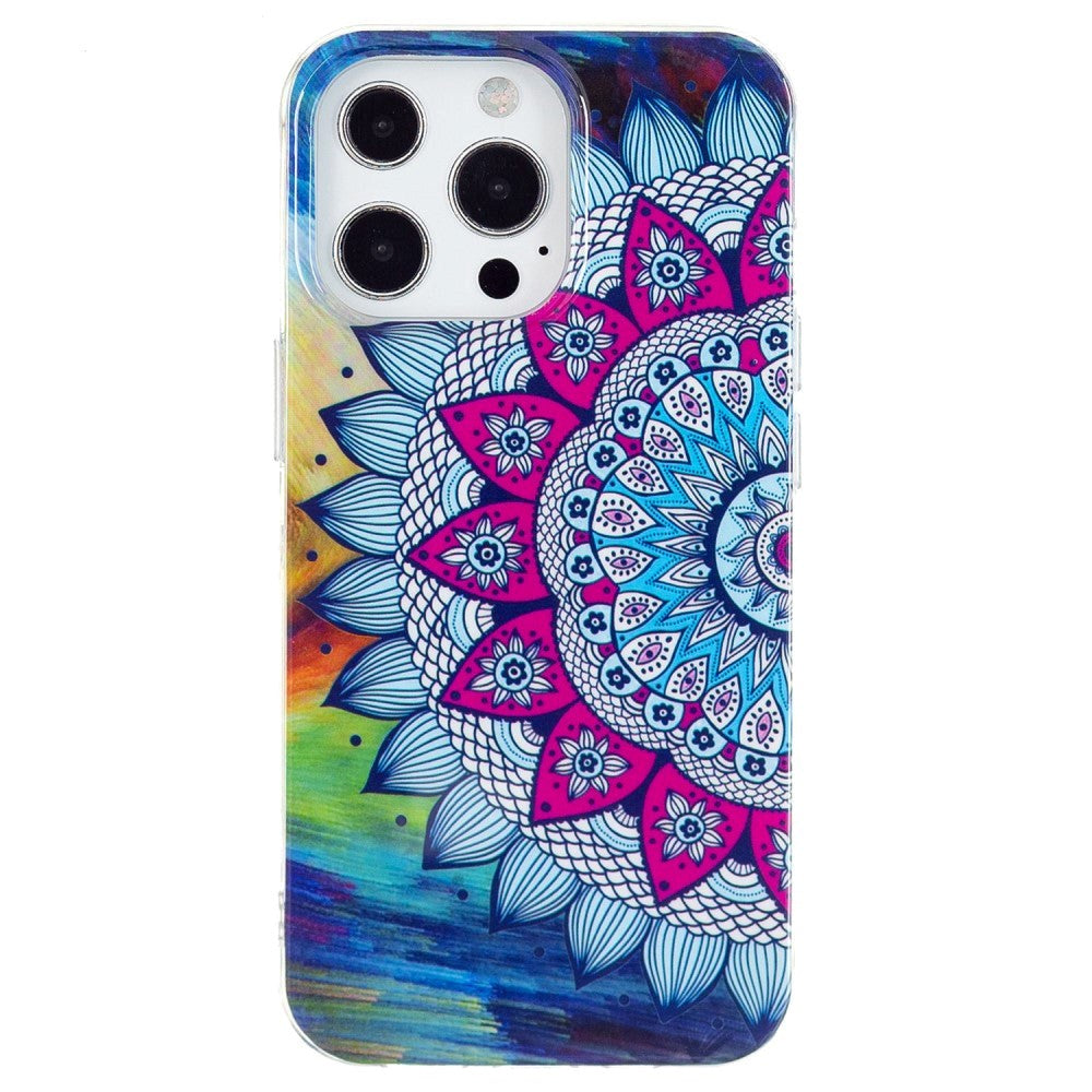 iPhone 15 Pro Selvlysende Fleksibel Mobil Cover af Plastik m. Print - Mandala Blomst