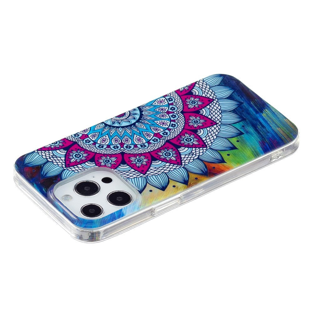 iPhone 15 Pro Selvlysende Fleksibel Mobil Cover af Plastik m. Print - Mandala Blomst