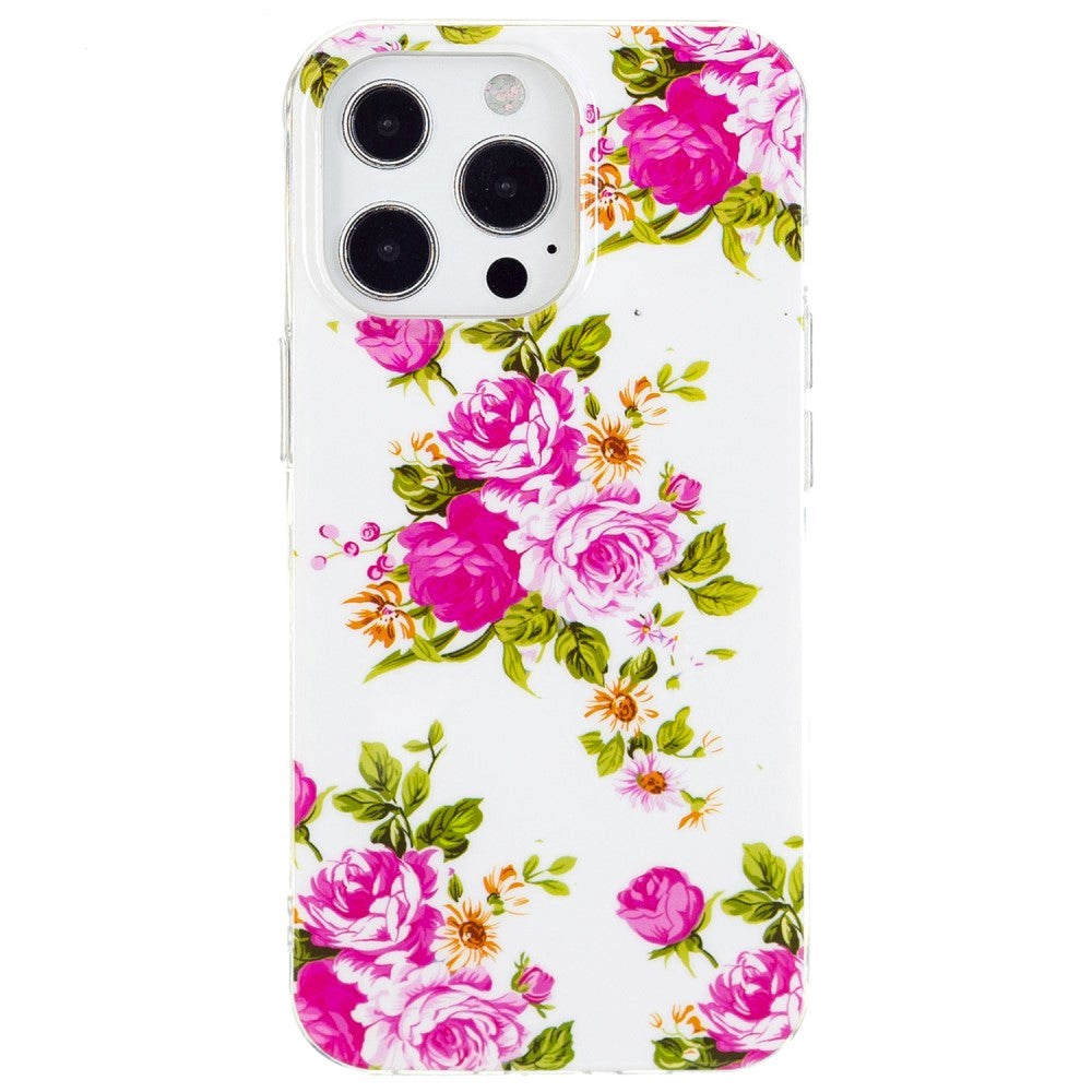 iPhone 15 Pro Selvlysende Fleksibel Mobil Cover af Plastik m. Print - Roser