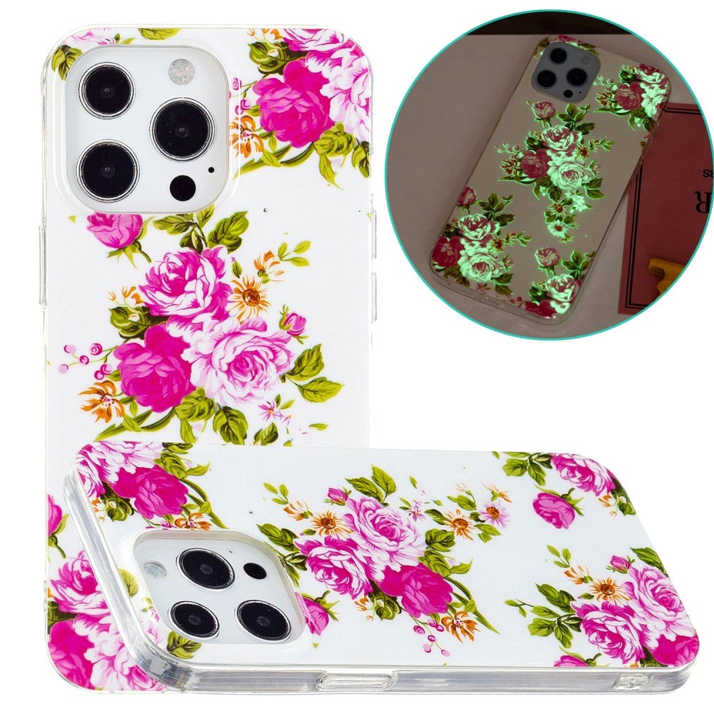 iPhone 15 Pro Selvlysende Fleksibel Mobil Cover af Plastik m. Print - Roser