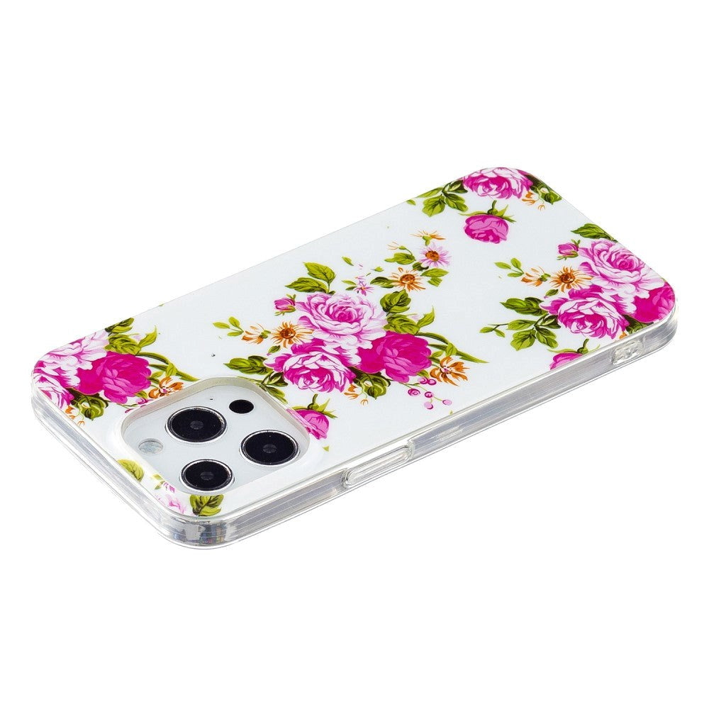 iPhone 15 Pro Selvlysende Fleksibel Mobil Cover af Plastik m. Print - Roser