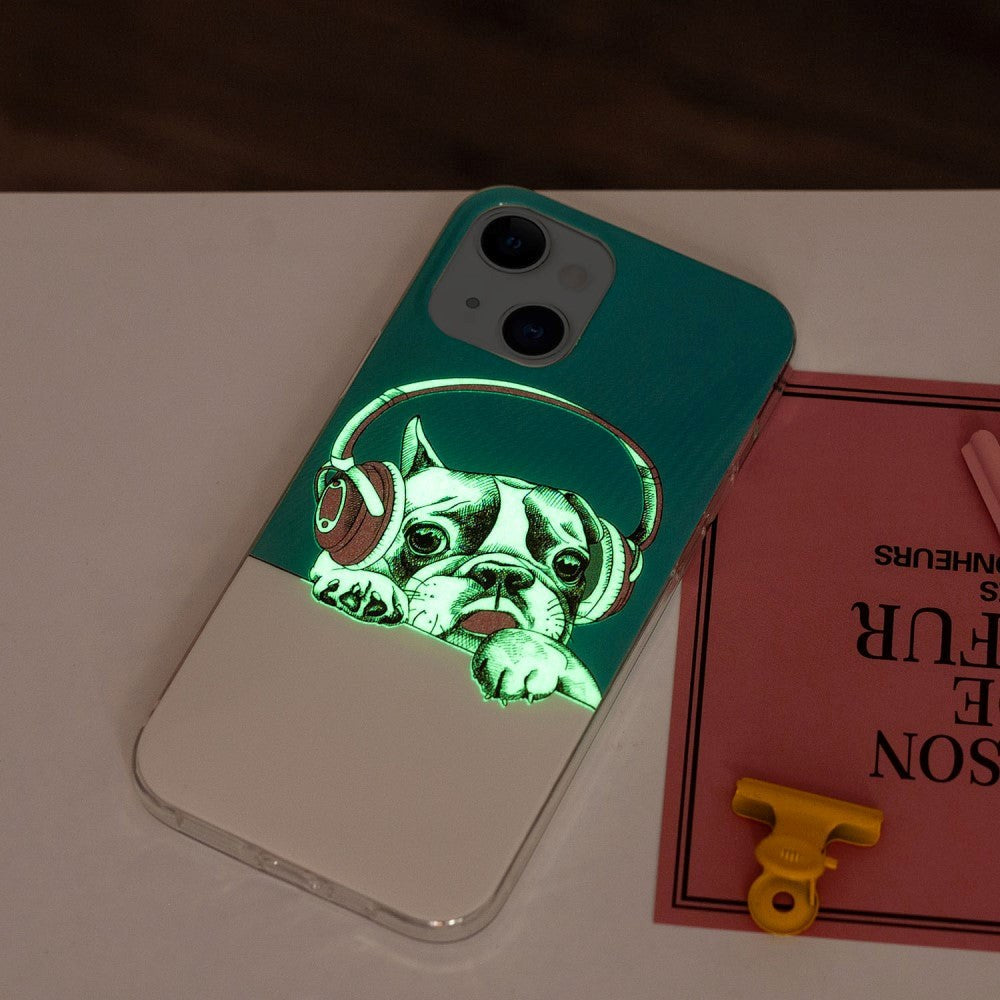 iPhone 15 Selvlysende Fleksibel Mobil Cover af Plastik m. Print - Fransk Bulldog