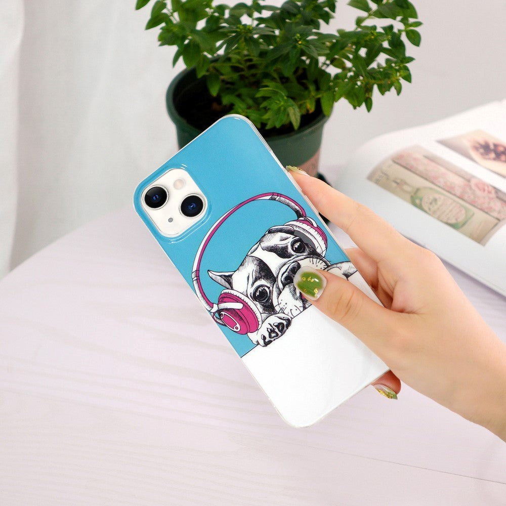 iPhone 15 Selvlysende Fleksibel Mobil Cover af Plastik m. Print - Fransk Bulldog