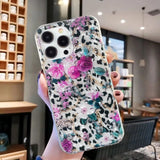 iPhone 15 Pro Fleksibel Plastik Mobíl Cover - Leopard og Blomster Mønster