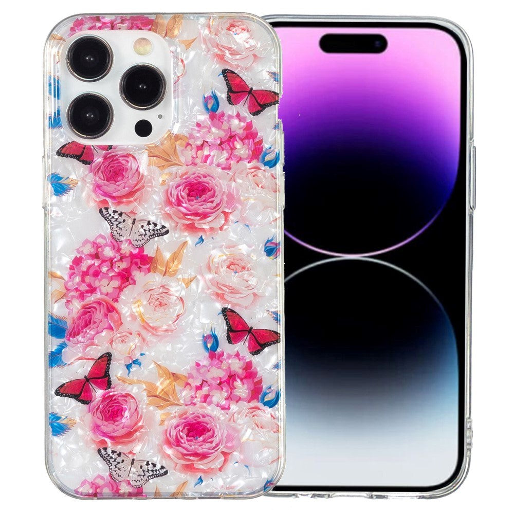 iPhone 15 Pro Fleksibel Plastik Mobil Cover - Farverig m. Blomster