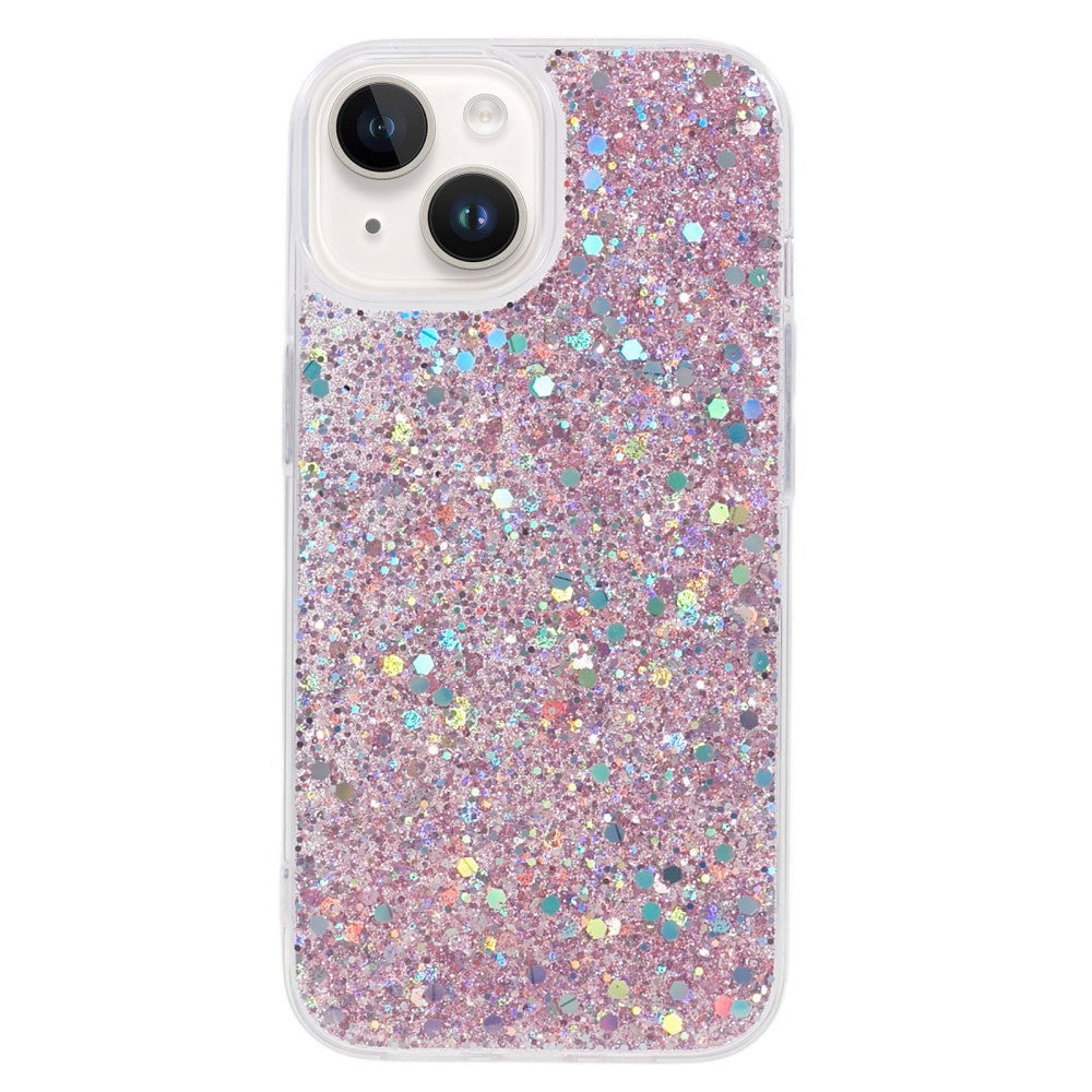 iPhone 15 Glitter Mobil Cover - Lyserød