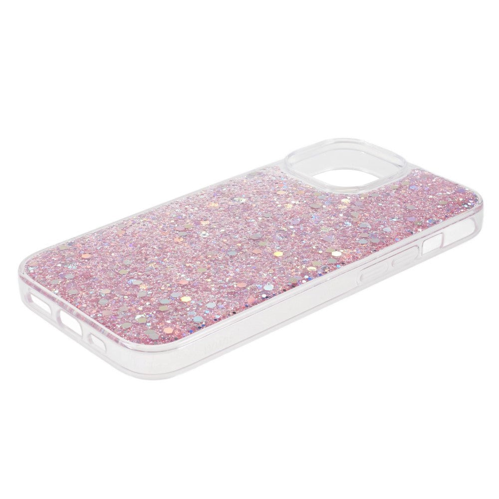 iPhone 15 Glitter Mobil Cover - Lyserød
