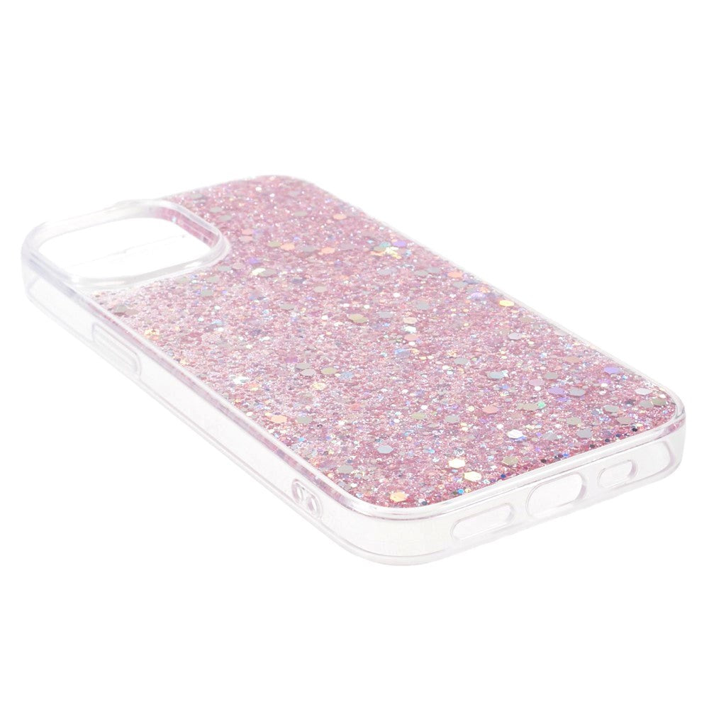 iPhone 15 Glitter Mobil Cover - Lyserød