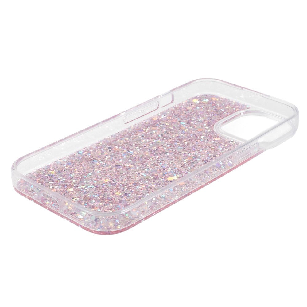 iPhone 15 Plus Glitter Mobil Cover - Lyserød
