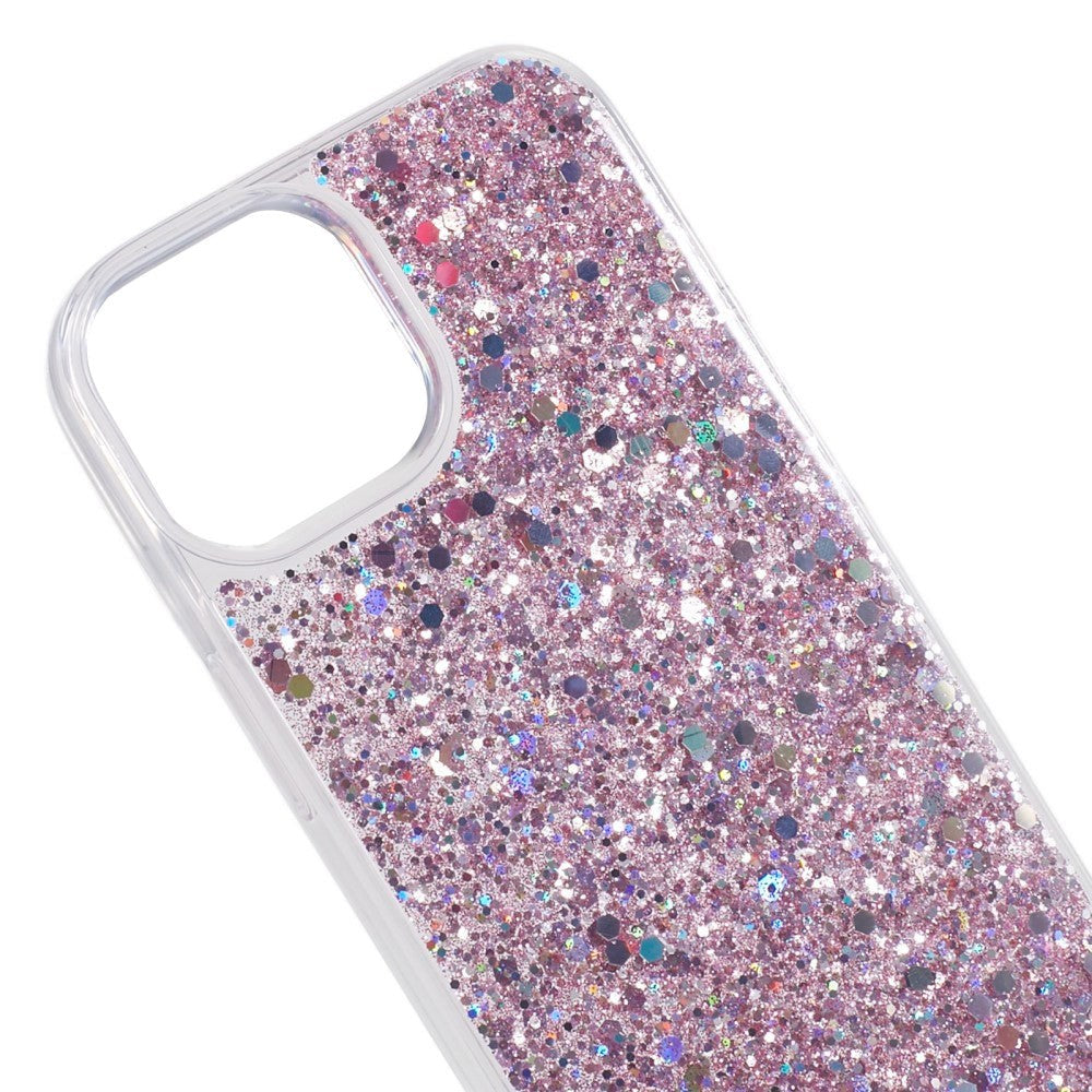 iPhone 15 Plus Glitter Mobil Cover - Lyserød