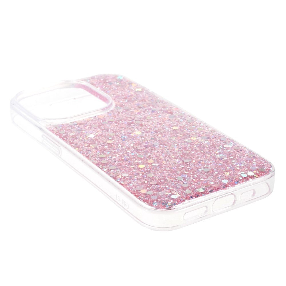 iPhone 15 Pro Glitter Mobil Cover - Lyserød