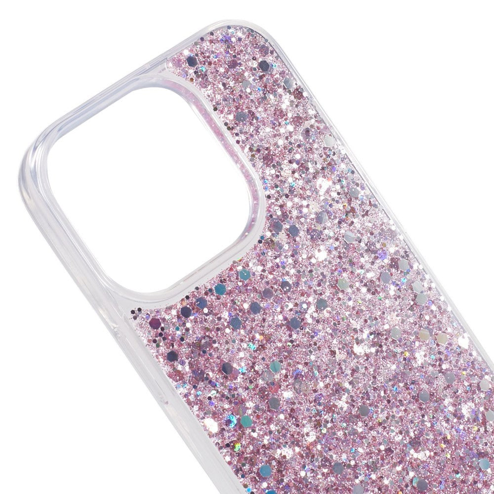 iPhone 15 Pro Glitter Mobil Cover - Lyserød