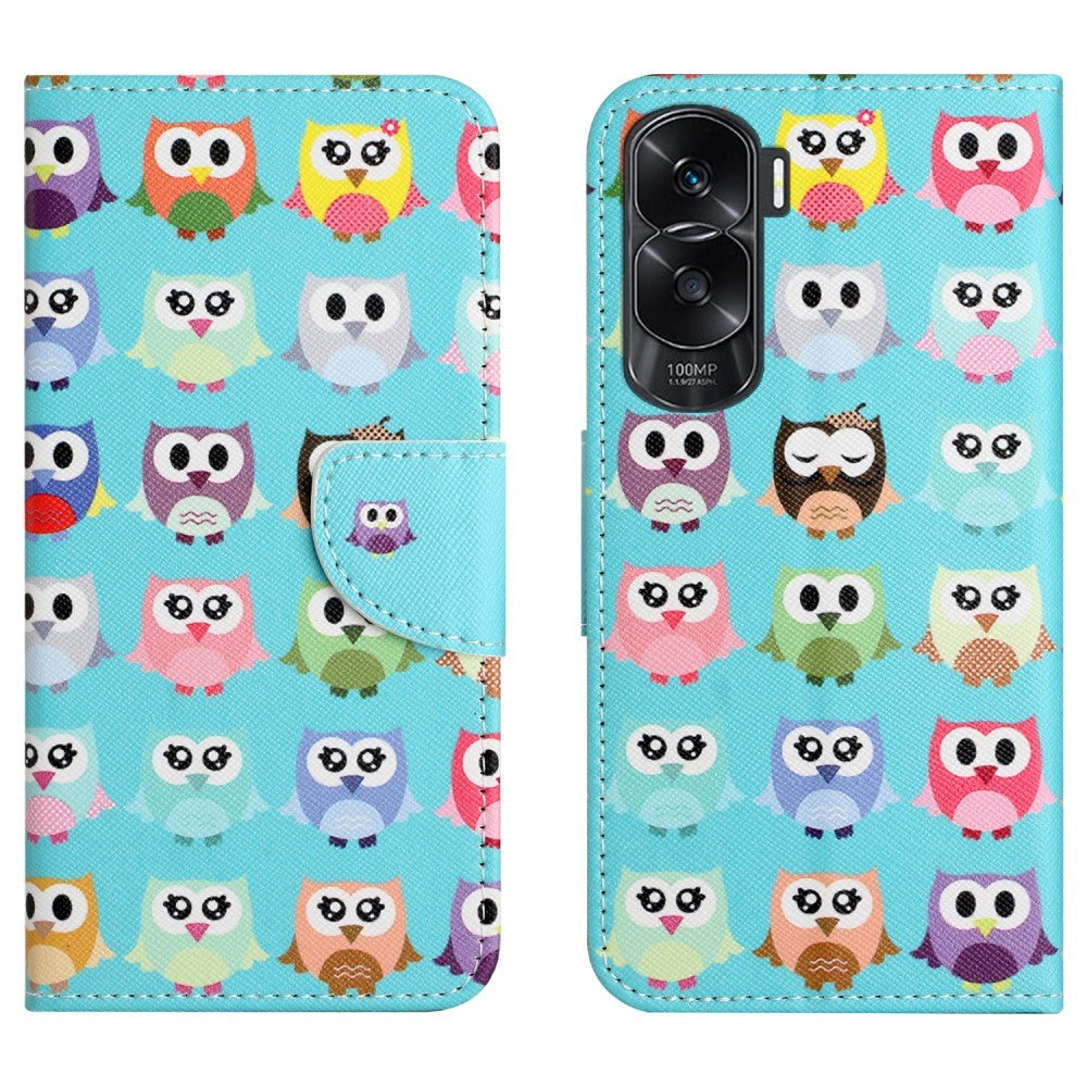 Honor 90 Lite Læder Mobil Cover m. Pung & Ståfunktion - Ugler