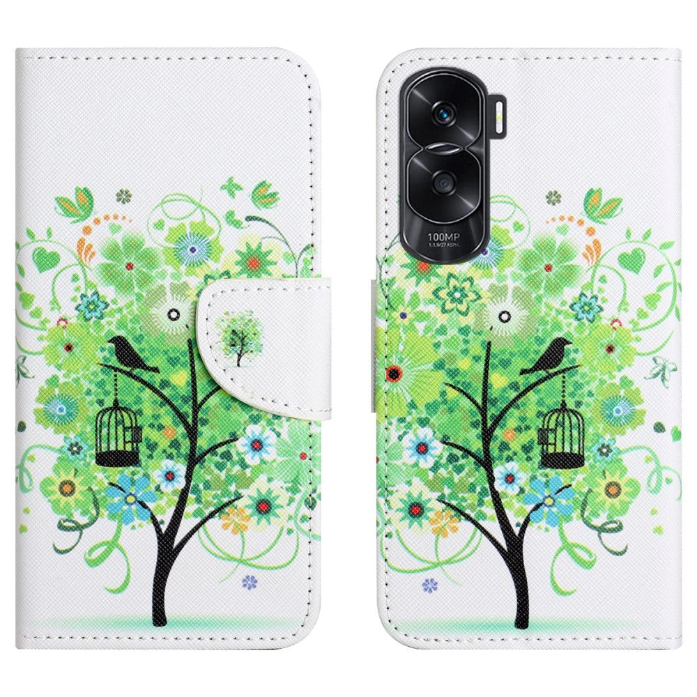 Honor 90 Lite Læder Mobil Cover m. Pung & Ståfunktion - Grønt Træ