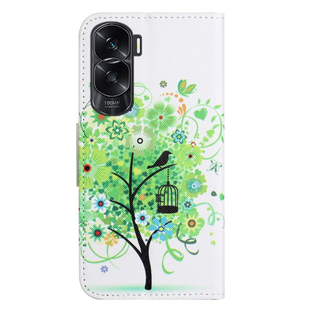 Honor 90 Lite Læder Mobil Cover m. Pung & Ståfunktion - Grønt Træ