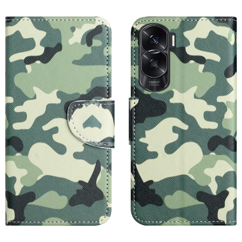 Honor 90 Lite Læder Mobil Cover m. Pung & Ståfunktion - Camouflage
