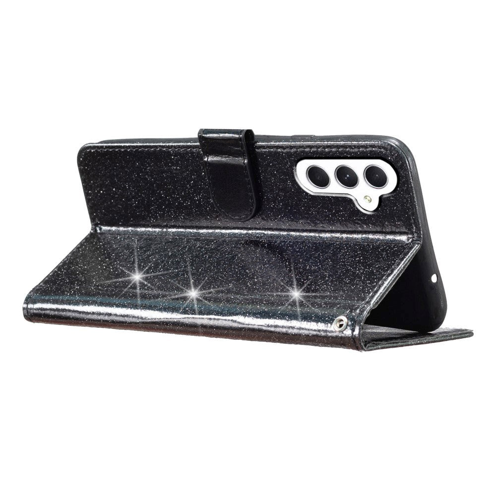 Samsung Galaxy S23 FE Læder Mobil Cover m. Pung & Strop - Glimmer - Sort