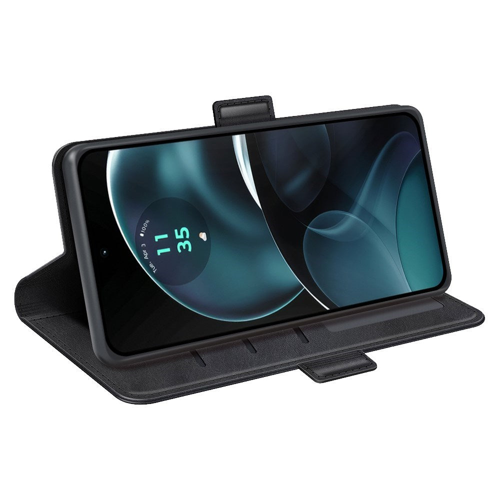 EIDERWOOD Motorola Moto G14 Blankt Læder Mobil Cover m. Pung & Ståfunktion - Sort