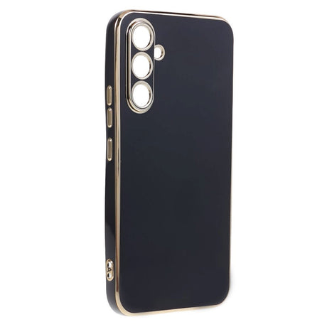 Samsung Galaxy A25 (5G) Fleksibelt Plastik Mobil Cover m. Guld Kant - Sort