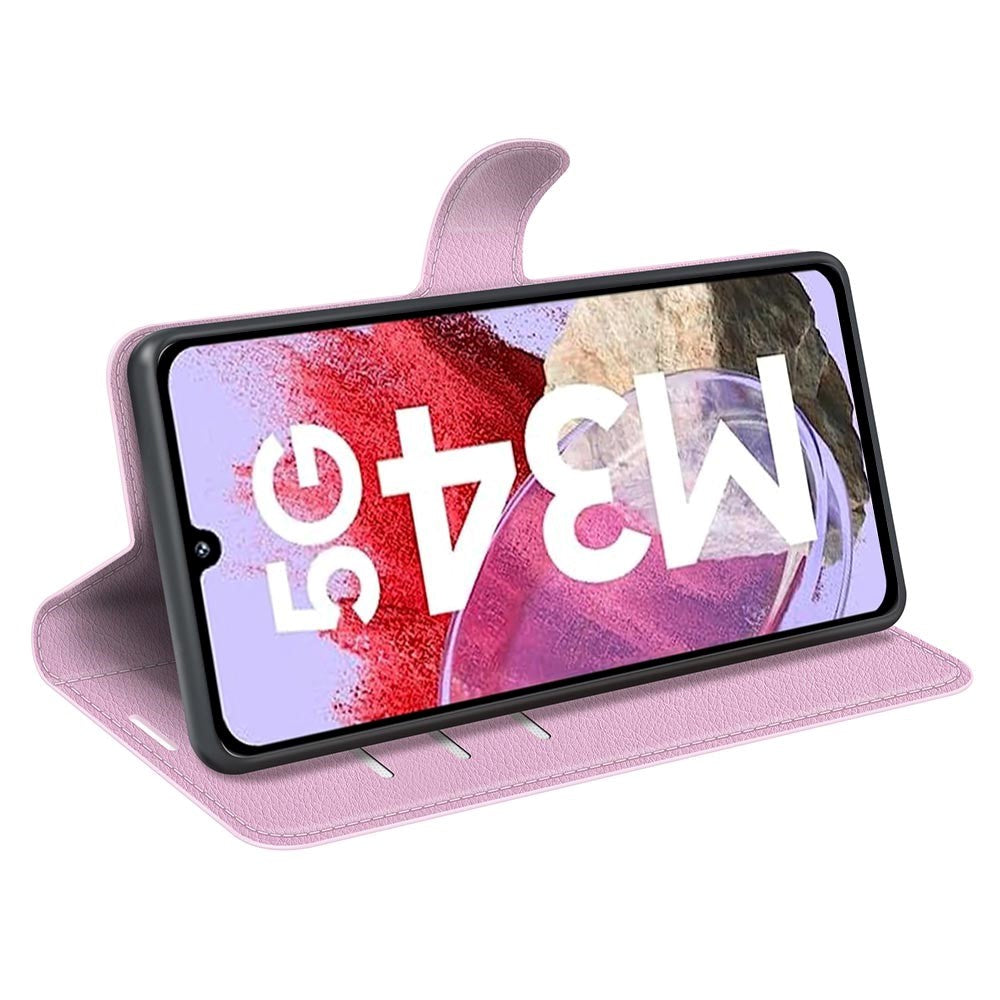 Samsung Galaxy M34 (5G) / F34 (5G) Litchi Læder Mobil Cover m. Pung - Baby Lyserød