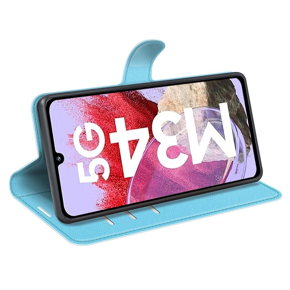 Samsung Galaxy M34 (5G) / F34 (5G) Litchi Læder Mobil Cover m. Pung - Lyseblå