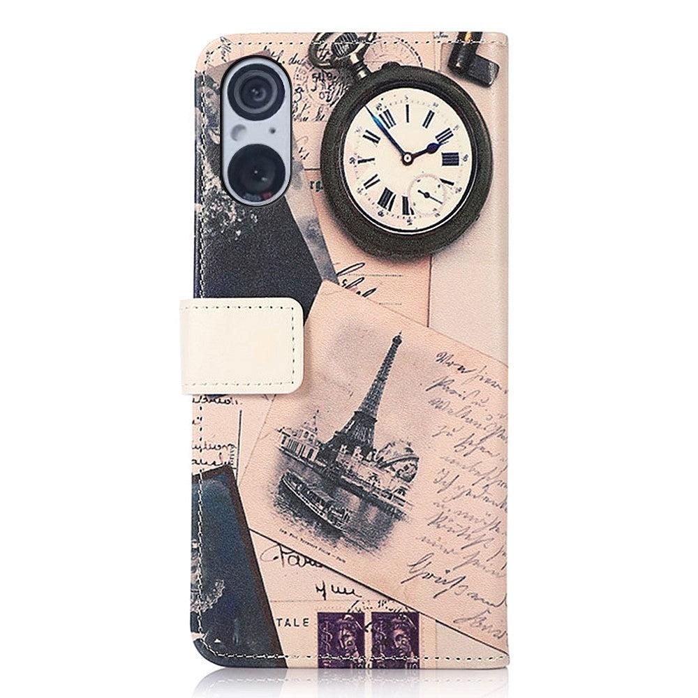 Sony Xperia 5 V Læder Mobil Cover m. Pung - Eiffeltårnet