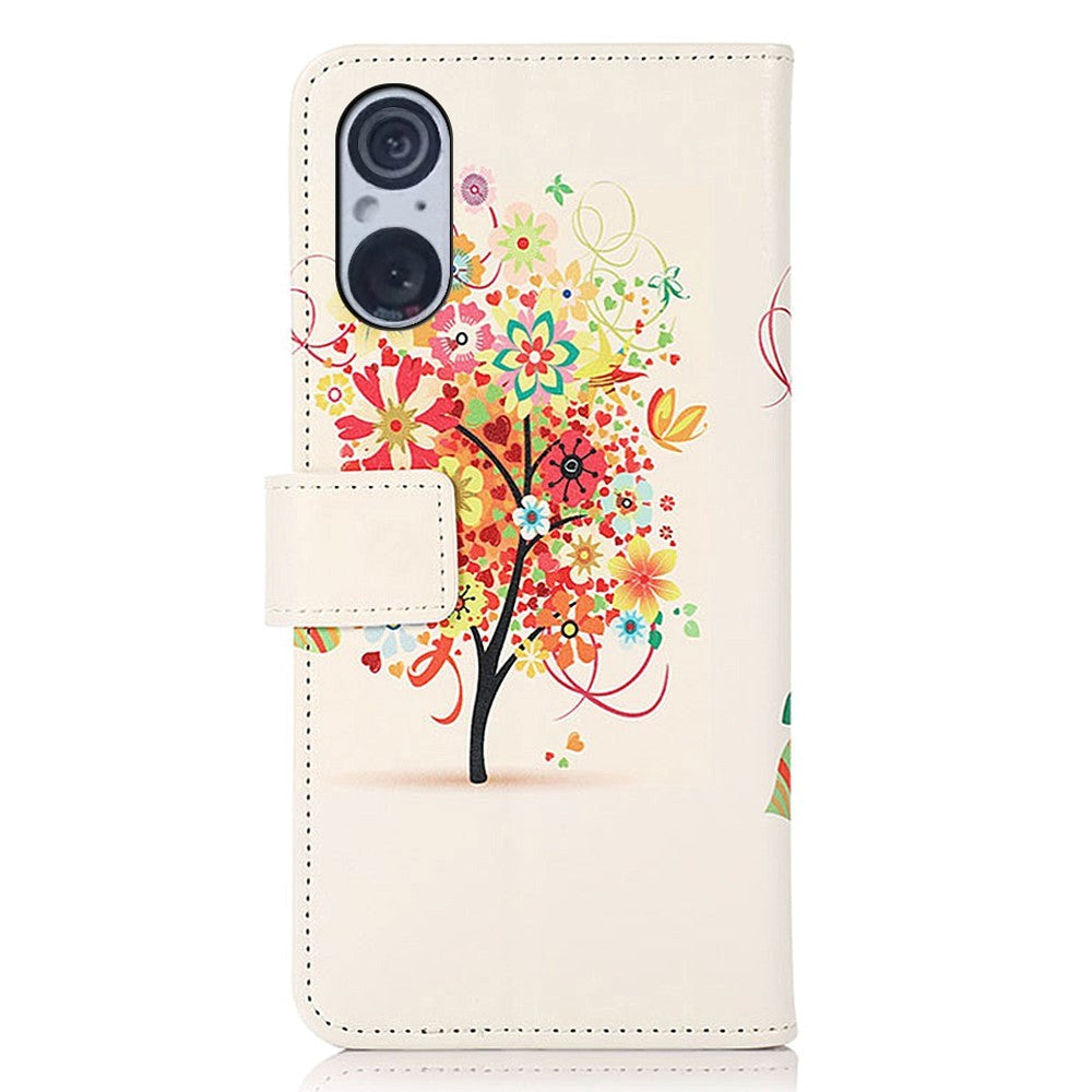 Sony Xperia 5 V Læder Mobil Cover m. Pung - Rødt Træ