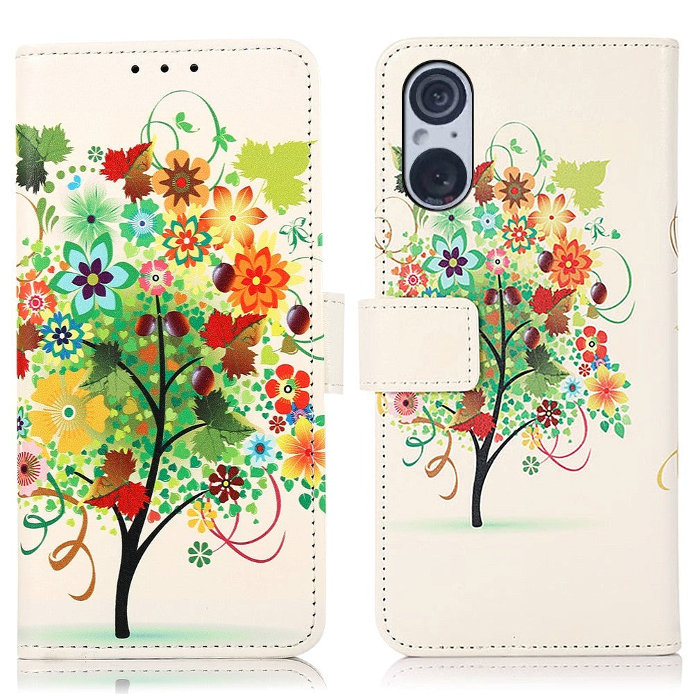 Sony Xperia 5 V Læder Mobil Cover m. Pung - Frugttræ