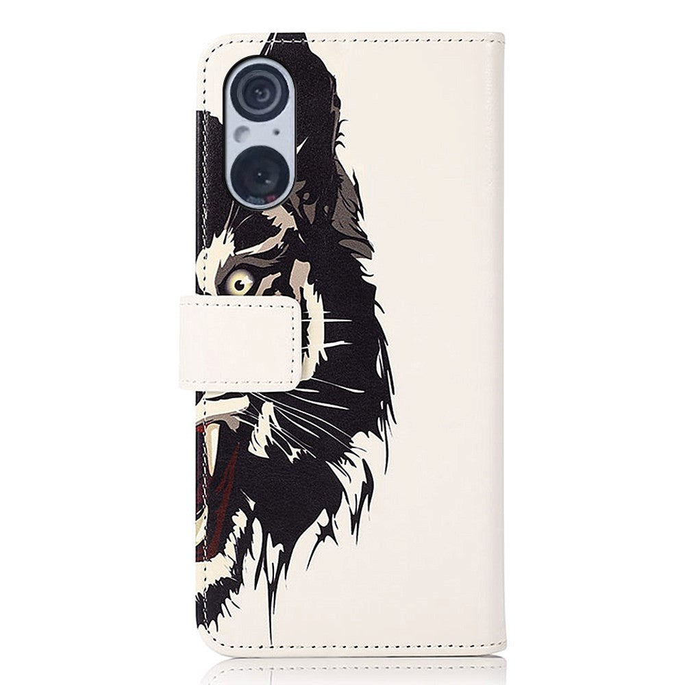 Sony Xperia 5 V Læder Mobil Cover m. Pung - Tiger