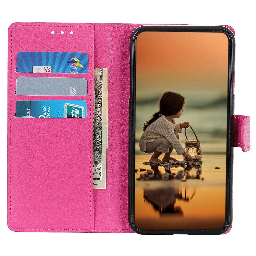 Sony Xperia 5 V Litchi Læder Mobil Cover m. Pung - Pink
