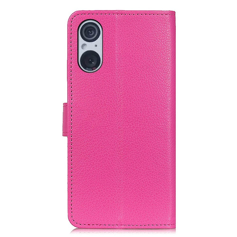 Sony Xperia 5 V Litchi Læder Mobil Cover m. Pung - Pink