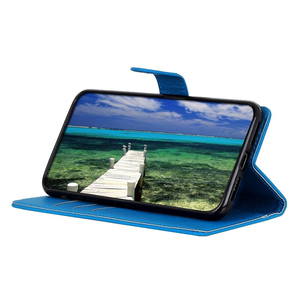 Sony Xperia 5 V Litchi Læder Mobil Cover m. Pung - Blå