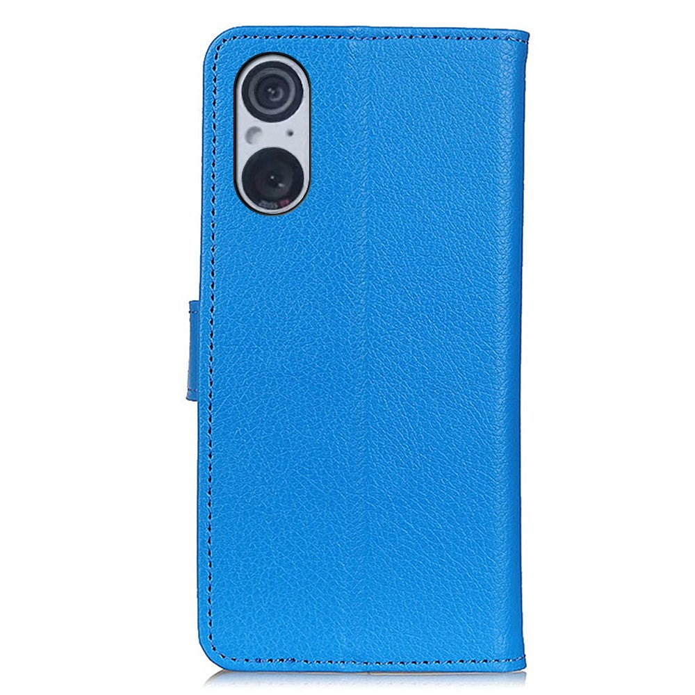 Sony Xperia 5 V Litchi Læder Mobil Cover m. Pung - Blå