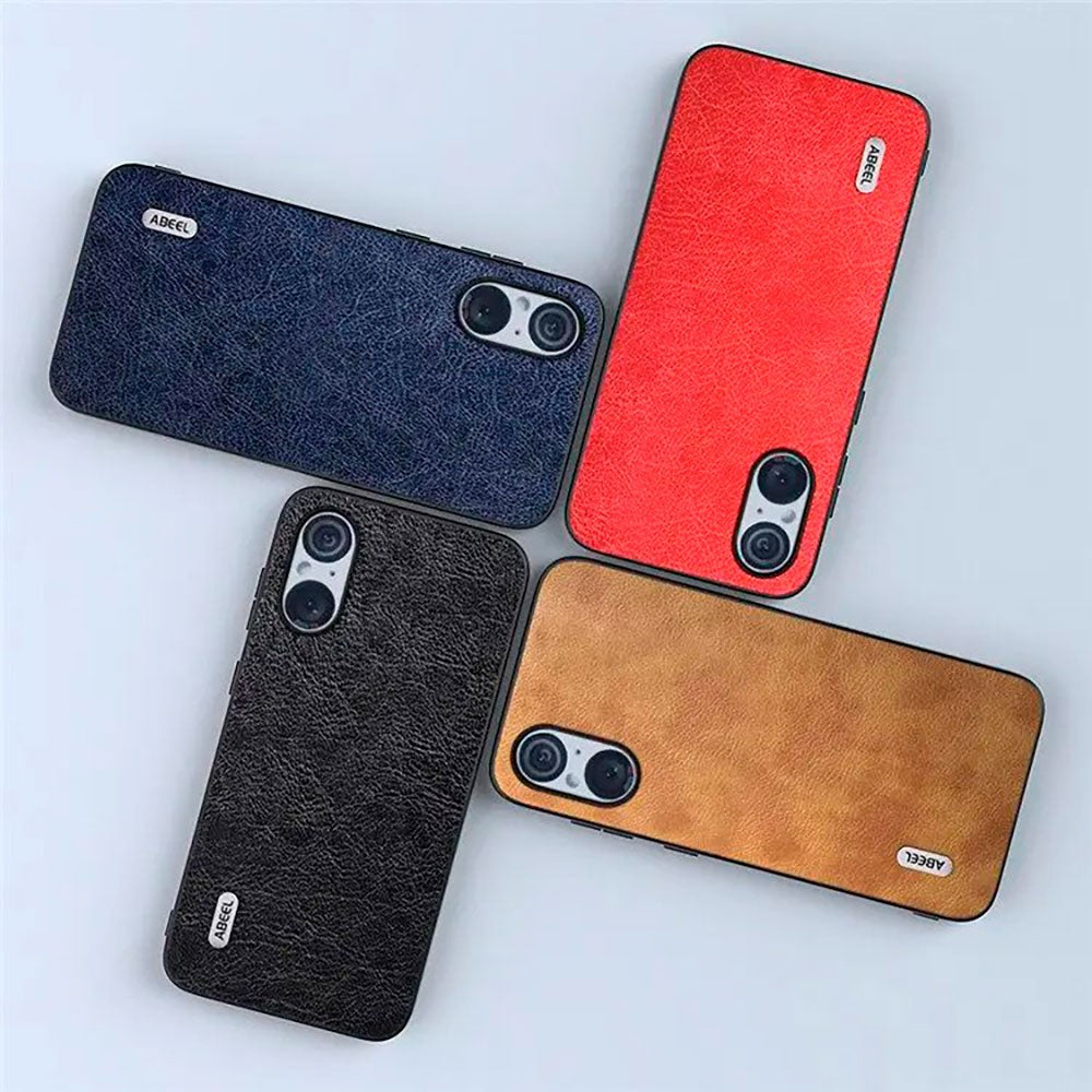 Sony Xperia 5 V Litchi Læderbelagt Plastik Mobil Cover - Brun