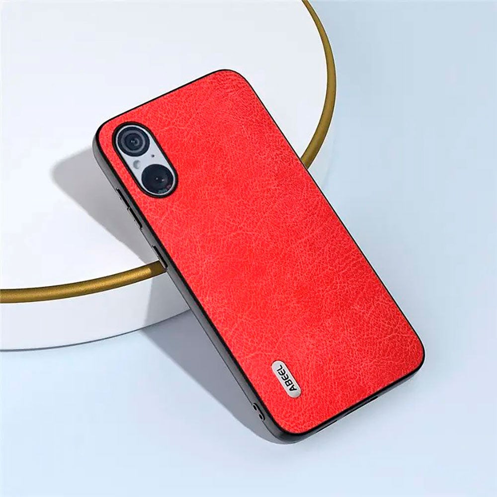 Sony Xperia 5 V Litchi Læderbelagt Plastik Mobil Cover - Rød