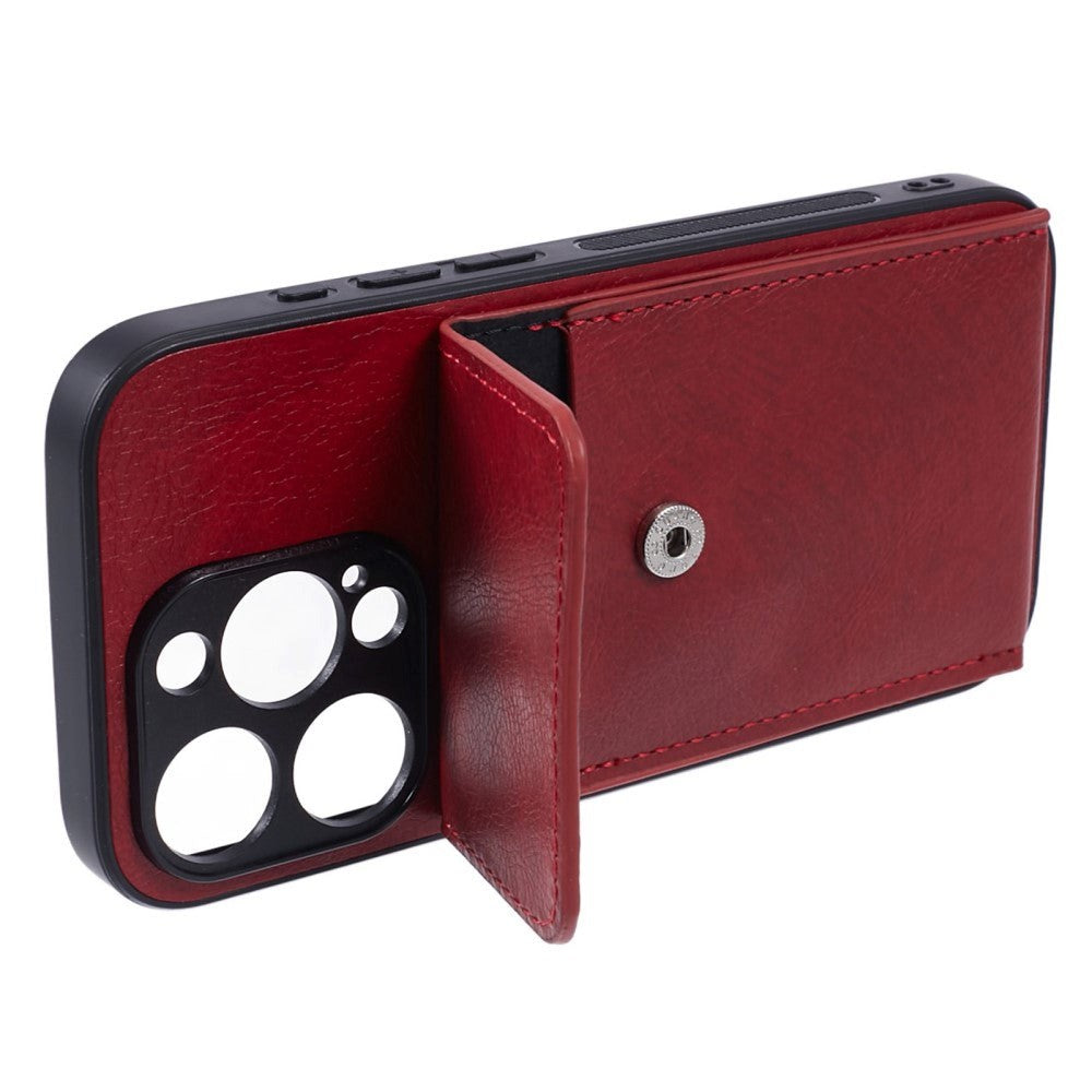 iPhone 15 Pro Læderbetrukket Fleksibelt Plastik Mobil Cover m. Kortholder - Rød