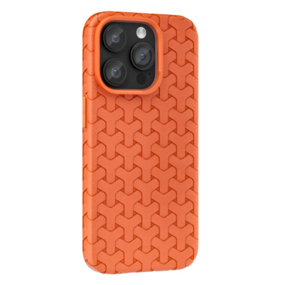 iPhone 15 Pro Fleksibelt Plastik Mobil Cover - Flettet Tekstur - Orange