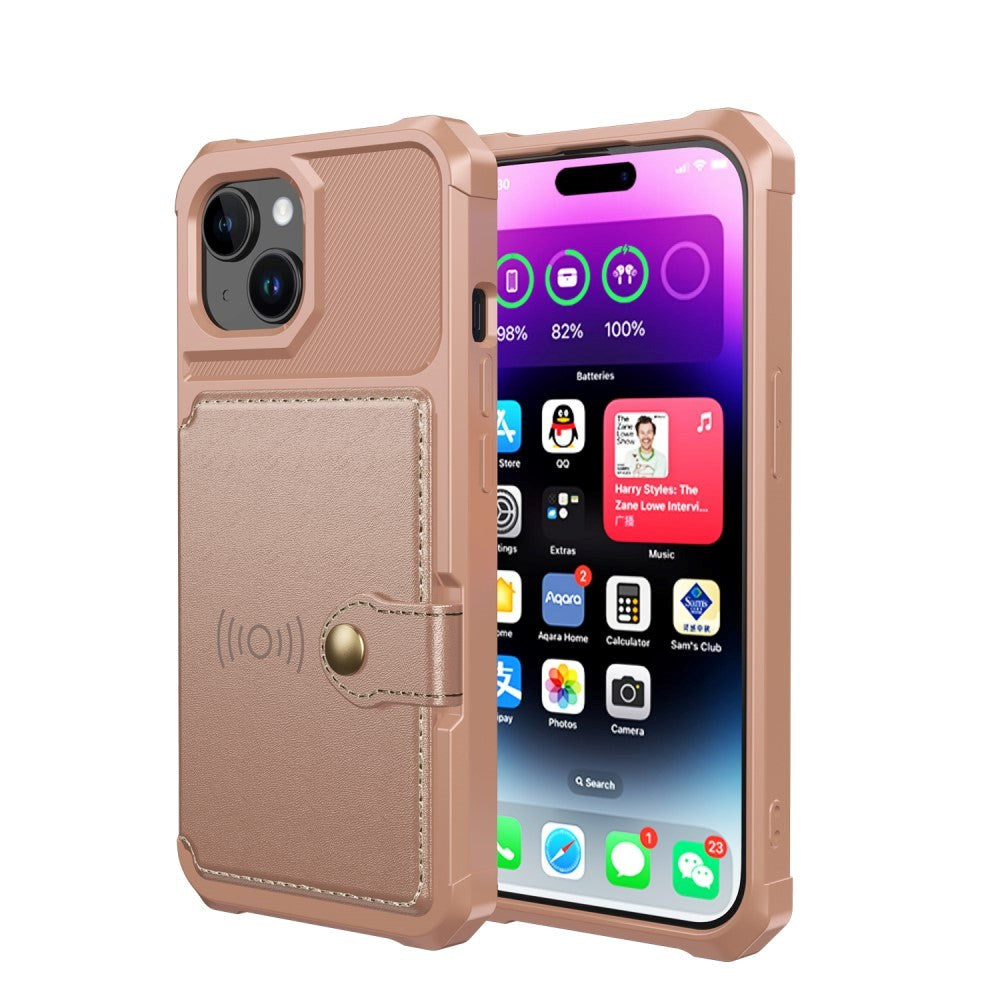 iPhone 15 Hybrid Mobil Cover m. Pung - Rose Gold