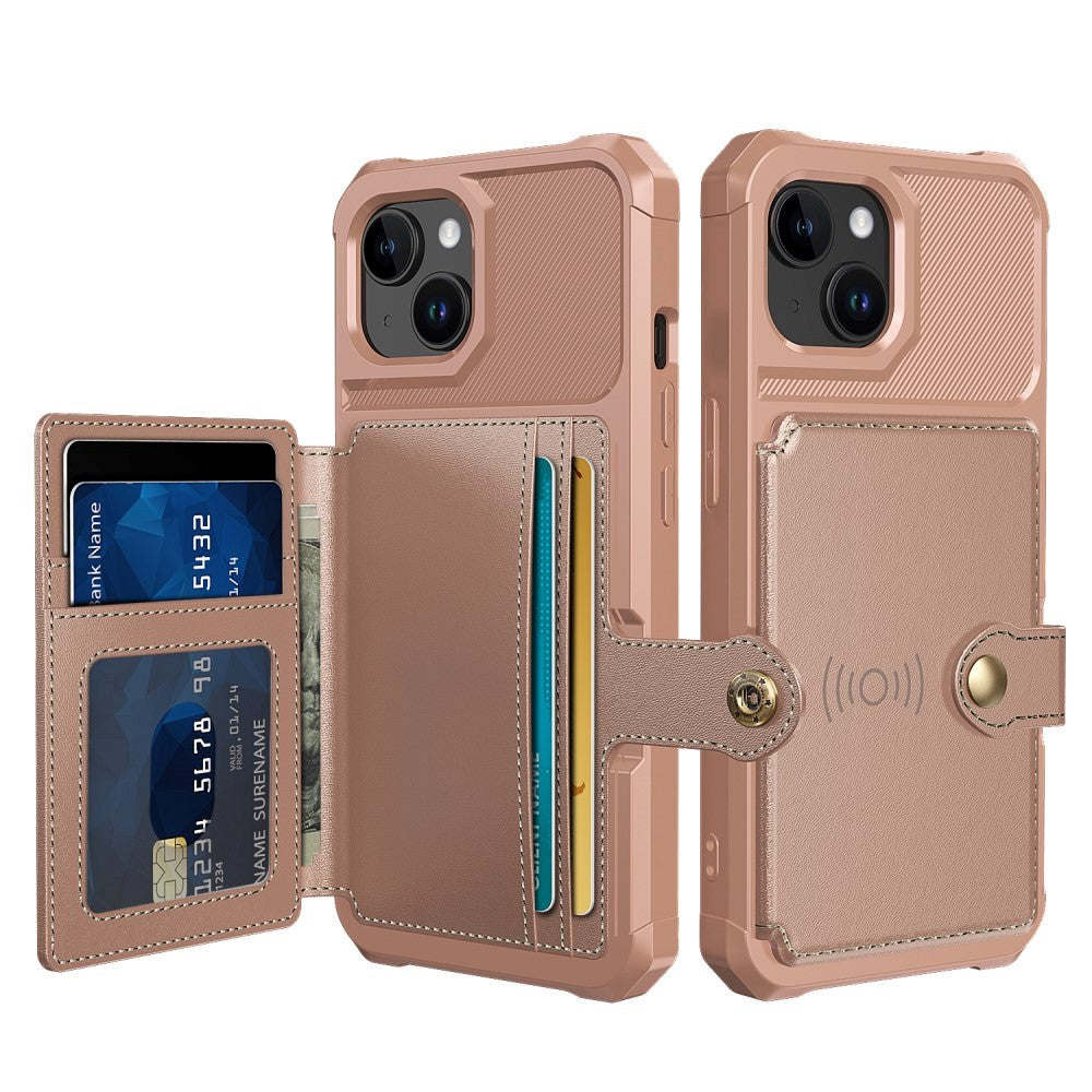 iPhone 15 Hybrid Mobil Cover m. Pung - Rose Gold