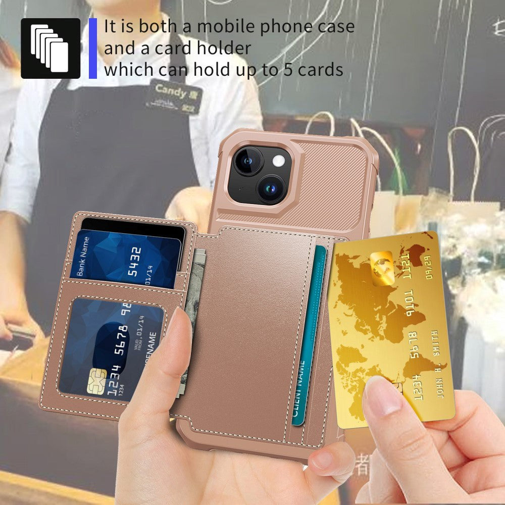 iPhone 15 Hybrid Mobil Cover m. Pung - Rose Gold