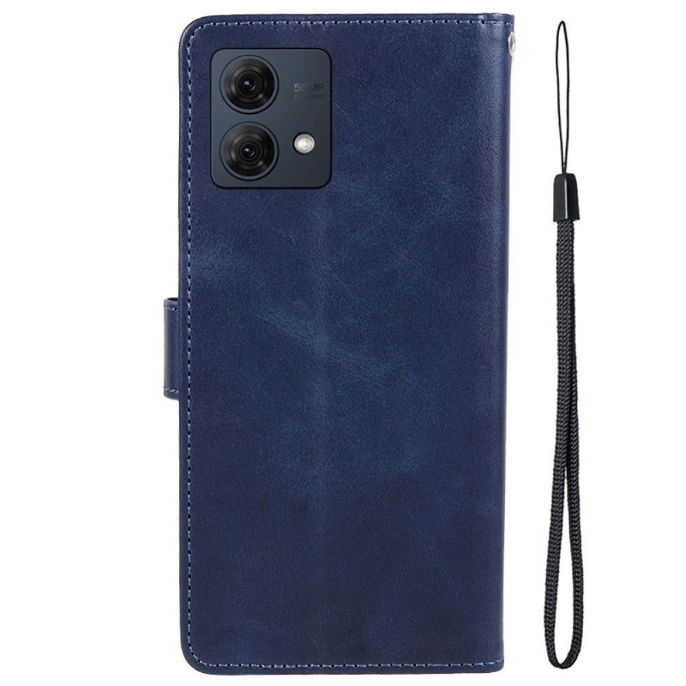 Motorola Moto G84 Læder Mobil Cover m. Pung & Strop - Blå