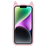 iPhone 14 Silikone Mobil Cover m. 3D Kat - Lyserød