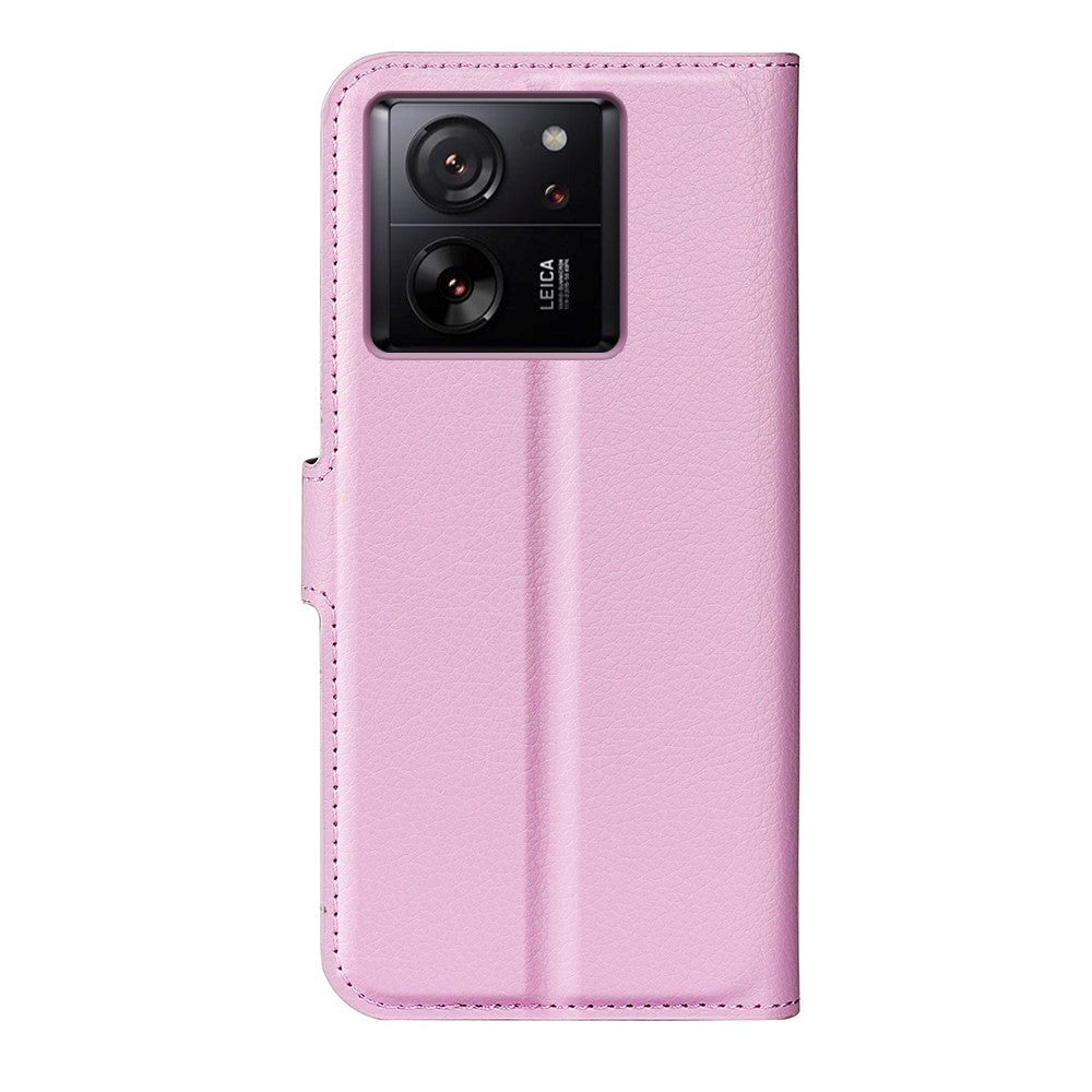 Xiaomi 13T / 13T Pro Litchi Læder Mobil Cover m. Pung - Lyserød