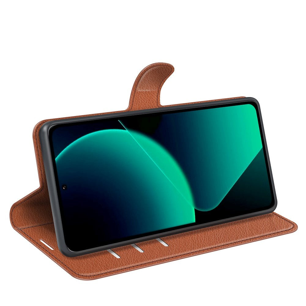 Xiaomi 13T / 13T Pro Litchi Læder Mobil Cover m. Pung - Brun