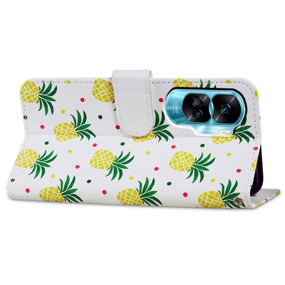 Honor 90 Lite Kunstlæder Mobil Cover m. Pung og Strop - Ananas